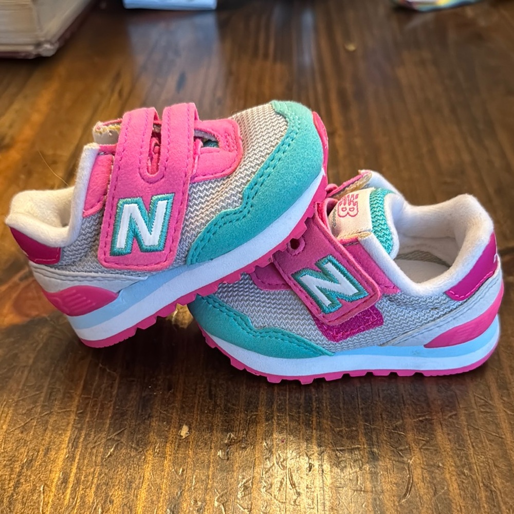 New Balance Pink and Green Sneakers with Velcro Closure